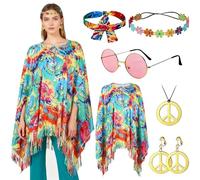 Hippie Abbigliamento da donna Abba Vestito anni '70 Costume Carnevale Flower Power Abbigliamento Natale Halloween Party Costumi Carnevale Costume