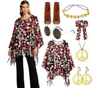 Hippie Abbigliamento da donna Abba Vestito anni '70 Costume Carnevale Flower Power Abbigliamento Natale Halloween Party Costumi Carnevale Costume