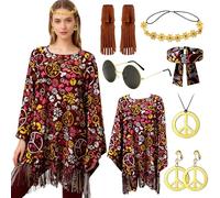 Hippie Abbigliamento da donna Abba Vestito anni '70 Costume Carnevale Flower Power Abbigliamento Natale Halloween Party Costumi Carnevale Costume