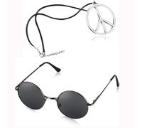 Hippie, accessori per costume da donna e uomo, collana con segno di pace hippie, collana con segno della pace, occhiali da sole rotondi, accessori per costume hippie, accessori per carnevale