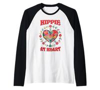Hippie at Heart Camicia Retro Floreale Love Heart Peace Style Maglia con Maniche Raglan