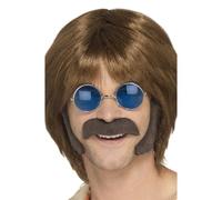 Hippie Disguise Set 60s 70s Adulti Costume Baffi Basette Marrone