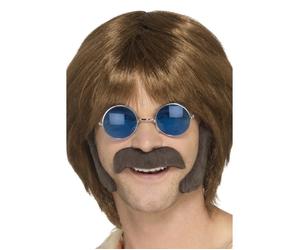 Hippie Disguise Set 60s 70s Adulti Costume Baffi Basette Marrone