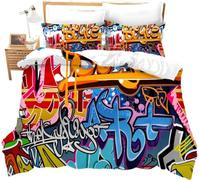 Hippie Graffiti - Set copripiumino 220x230cm moderni biancheria da letto da parete Urban Street Art copriletto con 2 federe con cerniera