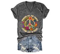 Hippie Imagine All The People Living in Peace Shirt Stampato V-Neck Loose T-Shirt Peace Shirt Tops, grigio scuro., 3XL