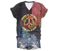 Hippie Imagine All The People Living in Peace Shirt Stampato V-Neck Loose T-Shirt Peace Shirt Tops, Tie Dye, s