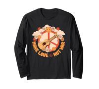 Hippie Make Love Not War Chitarra Fiore Pace Musica Vibe Maglia a Manica