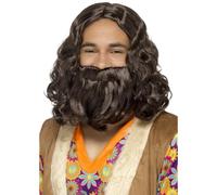 Hippie Parrucca Uomo 60s 70s Costume Hippy Acessory Parrucca + Barba Gesù Kit