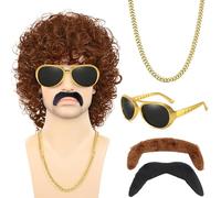 Hippie Perücke Herren, Afro Perücke, Disco Kostüm Herren mit, Perücke und Disco Zubehör, für Disco-Partys, Karnevals, Kostümpartys,Themenveranstaltungen und glamouröse Auftritte.