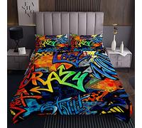 Hippie Set copriletto con graffiti per adolescenti hip hop trapuntato motivo graffiti set copriletto a tema cultura stradale collezione camera da letto 2 pezzi taglia singola170X230cm