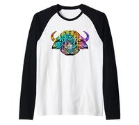 Hippie Tie Dye Buffalo Tribale Testa di Bufalo Maglia con Maniche Raglan