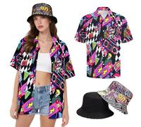 Hippie Top da donna hawaiani, set da camicetta Flower Power anni '80, camicia vintage da donna anni '90, abbigliamento casual retrò, 90s-wow, S