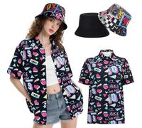 Hippie Top da donna hawaiani, set da camicetta Flower Power anni '80, camicia vintage da donna anni '90, abbigliamento casual retrò, Blue90s, M