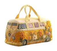 Hippie Van Quilted Duffle Bag,Hippie Journey Quilted Duffle Bag, Vintage Boho Canvas Weekender Travel Bags,Boho Floral Van Travel Weekender Bags for Travel Work Shopping Gym (05#,M (16"x8"x8"))