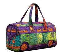 Hippie Van Quilted Duffle Bag,Hippie Journey Quilted Duffle Bag, Vintage Boho Canvas Weekender Travel Bags,Boho Floral Van Travel Weekender Bags for Travel Work Shopping Gym (02#,L (18"x9"x9"))