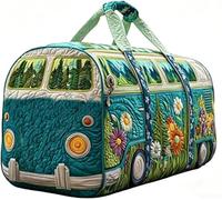 Hippie Van Quilted Travel Bag - Bohemian Weekend Bag with Adjustable Shoulder Strap, Retro Style Travel Bags for Women, Ideal for Short Stays, C