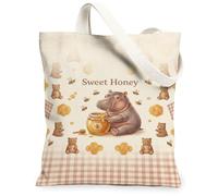 Hippo Canvas Tote Bag per le donne, Giocoso Fantasioso Miele Jar api Nessuno Giallo Pastello Lavabile Riutilizzabile Estetica Tote Bag Fo, Giallo pastello., 13x15 Inch