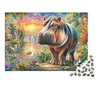 Hippo in Garden Puzzle Da 1000 Pezzi Perfetto Per Appassionati Di Esperti Sfida Impossibile Creativo Cute Regalo Per La Famiglia Per Adulti E Bambini 70x50cm/1000pcs