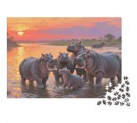 Hippos Jigsaw Puzzle 1000 Pezzi, Puzzle Sunset River Adulti, Gioco Diabilità Impossibile Puzzle Pittura Gioco Intellettivo Familiare Idea Regalo Uomo E Donna 1000pcs (75x50cm)