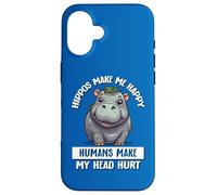 Hippos Make Me Happy Humans Hurt My Head Hippo Lover Custodia per iPhone 16