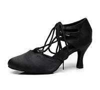 HIPPOSEUS Donne Raso Scarpe da Ballo Standard da Ballo Chiuse Toe Latino Salsa Tango Social Dance Performane Scarpe Nero Tacco 7,5,Modello 7137,38 EU