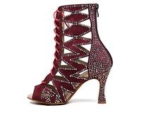 HIPPOSEUS Latino Americano Stivali da Ballo Rosse Donne Punta apertaScarpe da Ballo Strass con Tacchi Alti per Sala da Ballo Festa,39 EU