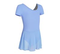 HIPPOSEUS Ragazza Vestito da Balletto Manica Corta Tutu Body Danza Leotard per Balletto Bambina Vestito Ginnastica con Tulle Gonna,7023-Blu,8-9 anni