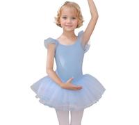 HIPPOSEUS Ragazza Vestito da Balletto Tutu Body Danza Bambina Classica Balletto Abito Manica Corta,Y-04WDM-Blu, 10 anni