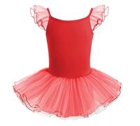 HIPPOSEUS Ragazza Vestito da Balletto Tutu Body Danza Bambina Classica Balletto Abito Manica Corta,Y-04WDM-Rosso,11-12anni