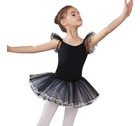 HIPPOSEUS Ragazza Vestito da Balletto Tutu Body Danza Bambina Classica Balletto Abito Manica Corta,Y-04WDM-Nero, 8 anni