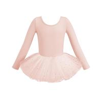 HIPPOSEUS Ragazza Vestito da Balletto Tutu Body Danza Bambina Classica Balletto Abito Manica Lunga,Y04CX-Sequin Pink, 2-3 anni