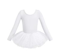 HIPPOSEUS Ragazza Vestito da Balletto Tutu Body Danza Bambina Classica Balletto Abito Manica Lunga,Y04CX-Sequin White, 2-3 anni