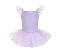 HIPPOSEUS Ragazza Vestito da Balletto Tutu Body Danza Bambina Classica Balletto con Paillettes Abito Manica Corta,Y-04WDM-viola, 10 anni