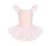 HIPPOSEUS Ragazza Vestito da Balletto Tutu Body Danza Bambina Classica Balletto con Paillettes Abito Manica Corta,Y-04WDM-Rosa, 5 anni
