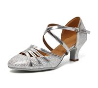 HIPPOSEUS Scarpe da Ballo Glitterate Argento Latino Americano per Donna con Punta Chiusa Scarpe da Danza da Sala per Il Valzer e Tango Tacco 5cm,40.5 EU