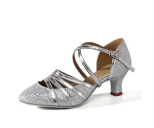 HIPPOSEUS Scarpe da Ballo Glitterate Argento Latino Americano per Donna con Punta Chiusa Scarpe da Danza da Sala per Il Valzer e Tango Tacco 5cm,36 EU