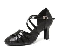 HIPPOSEUS Scarpe da Ballo Glitterate Nero Latino Americano per Donna con Punta Chiusa Scarpe da Danza da Sala per Il Valzer e Tango Tacco 7cm,38 EU
