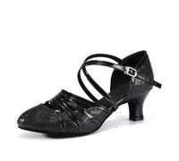 HIPPOSEUS Scarpe da Ballo Glitterate Nero Latino Americano per Donna con Punta Chiusa Scarpe da Danza da Sala per Il Valzer e Tango Tacco 5cm,38.5 EU