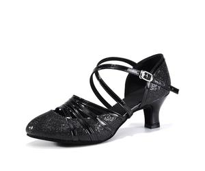 HIPPOSEUS Scarpe da Ballo Glitterate Nero Latino Americano per Donna con Punta Chiusa Scarpe da Danza da Sala per Il Valzer e Tango Tacco 5cm,38.5 EU