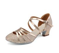 HIPPOSEUS Scarpe da Ballo Glitterate Oro Latino Americano per Donna con Punta Chiusa Scarpe da Danza da Sala per Il Valzer e Tango Tacco Basso 4 cm,38 EU