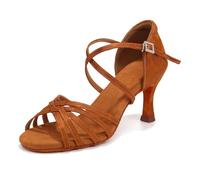 HIPPOSEUS Scarpe da Ballo Latino Americano per Donna Marrone Professionale Scarpe da Ballo Sala da Ballo Salsa Danza Pratica Prestazioni Scarpe Tacco Alto 7cm,EU 36