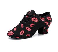 HIPPOSEUS Scarpe da Ballo Latino Donna Stringate con Punta Chiusa Tacco Basso Scarpa Allenamento da Ballo Moderno e Salsa, Labbra Rosa, Tacco 5 cm, 44 EU