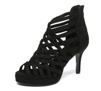 HIPPOSEUS Stivali da Ballo Latino con Punta Aperta da Donna Nero Salsa Tango Bachata Ballroom Platform Dance Boots Tacco 8.5,Modello D33,EU 39