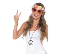 Hippy Kit Adulti 1960s 70s Costume Hippie Orecchini + Segno di Pace Kit + Headba