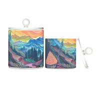 Hippy Magic Landscape - Barattoli in plastica trasparente con coperchio, contenitori decorativi per tamponi di cotone, bastoncini di cotone, filo interdentale, graffette, confezione da 2
