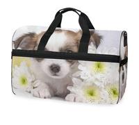Hipster Sweet Chihuahua Puppy and Flowers Borsone da viaggio per uomini, donne, ragazzi, ragazze, adolescenti, borsa sportiva oversize con scomparto per scarpe, per la notte, il fine settimana, yoga,