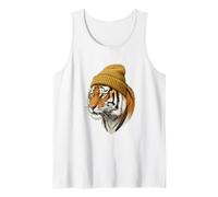 Hipster Tigre in Giallo Beanie Animal Art Canotta