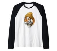 Hipster Tigre in Giallo Beanie Animal Art Maglia con Maniche Raglan