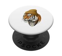 Hipster Tigre in Giallo Beanie Animal Art PopSockets PopGrip Adesivo