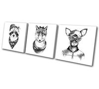 Hipster Toy Terrier Fox Raccoon Vintage TREBLE TELA parete arte foto stampa
